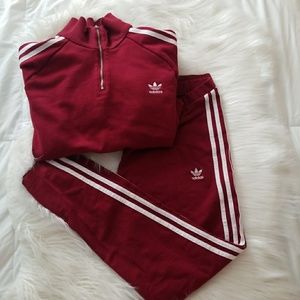 Adidas 3 stripe burgundy set